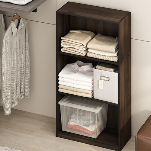 Furinno Basic 3-Tier Bookcase Storage Shelves, Columbia Walnut/Black
