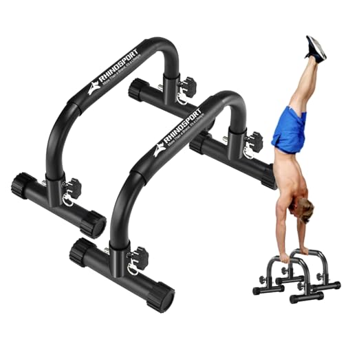 RHINOSPORT Parallettes Bars Dip Calisthenics Push Up Bars 10.2 in High 300Kg/661lbs Weight Capacity Strength Training Home Gym Workouts Calisthenics