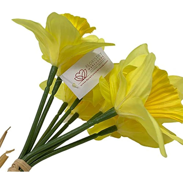FloristryWarehouse Artificial Silk Daffodils Bunch 9 Stems Realistic Yellow Daffodil flowers 33cm