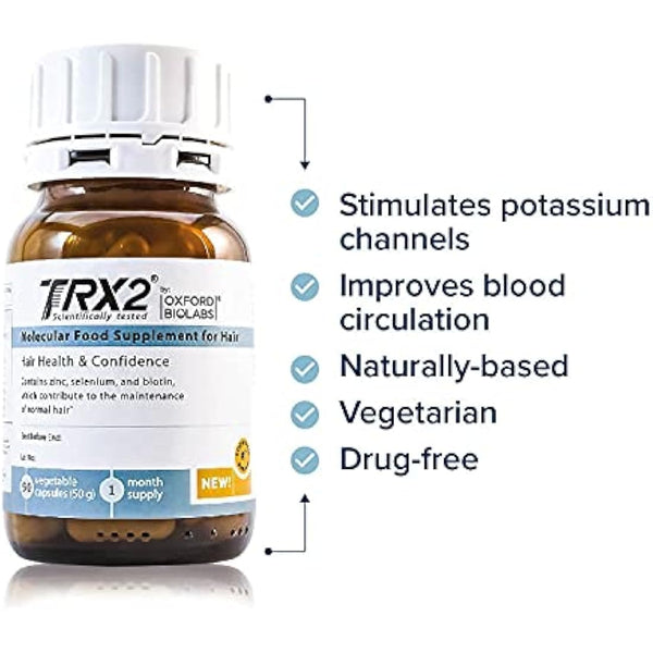 TRX2 Hair Growth Supplement - Healthy Hair - Clinically Proven Results of Thicker, Fuller Hair - Stop Hair Loss for Men and Women - Biotin & Selenium & Zink - Vegetarian - 1 Month Supply