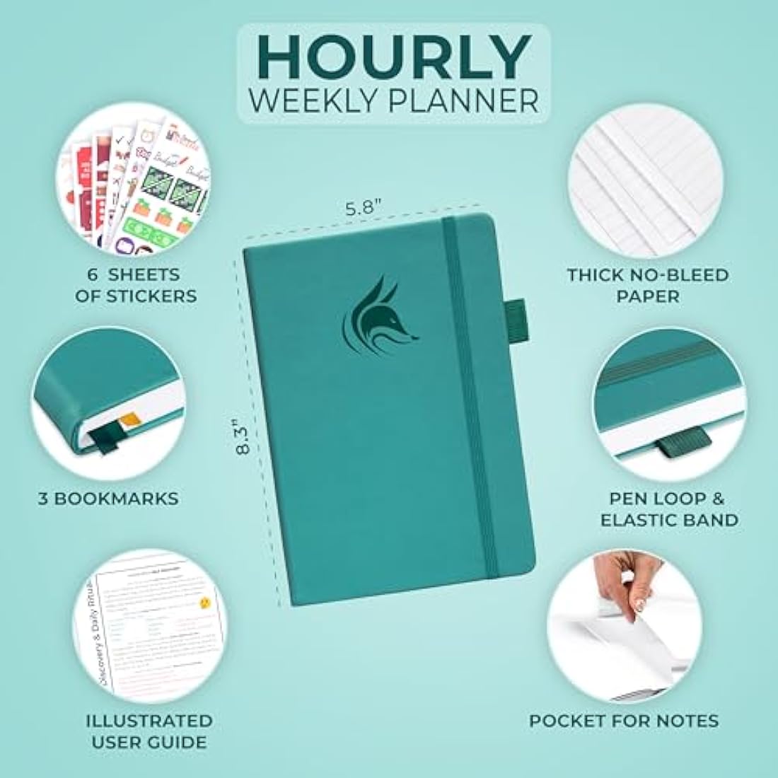 Clever Fox Planner Schedule – Undated Weekly & Monthly Life Planner with Time Slots, Appointment Book & Daily Organizer, A5 (Turquoise)