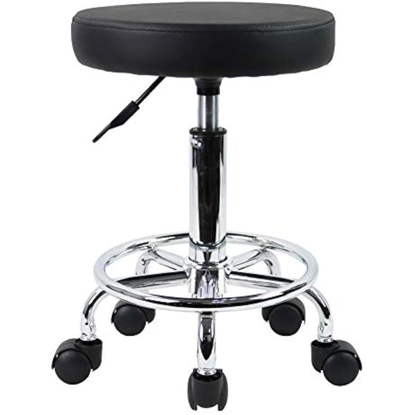 KKTONER PU Leather Round Rolling Stool with Foot Rest Swivel Height Adjustment Spa Drafting Salon Tattoo Work Office Massage Stools Task Chair Small (Black)
