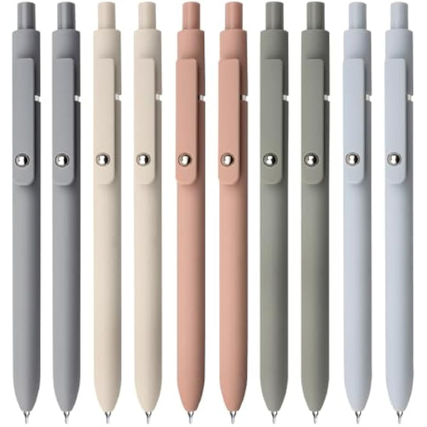 UIXJODO Gel Pens, 10 Pcs 0.5mm Fine Point Black Ink Pens with Soft Grip, Morandi Series for Writing, Note Taking