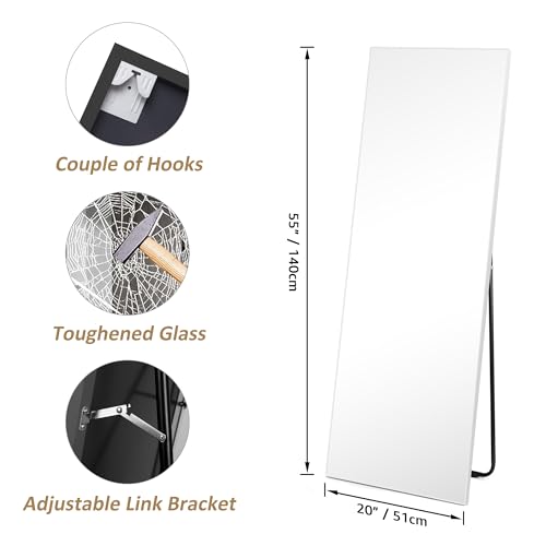 Vasemouh 140x51cm (55x20 in) Full Length MirrorsWhite Long Large Mirror for Wall Hanging or Floor Free Standing, for Bathroom Living Room