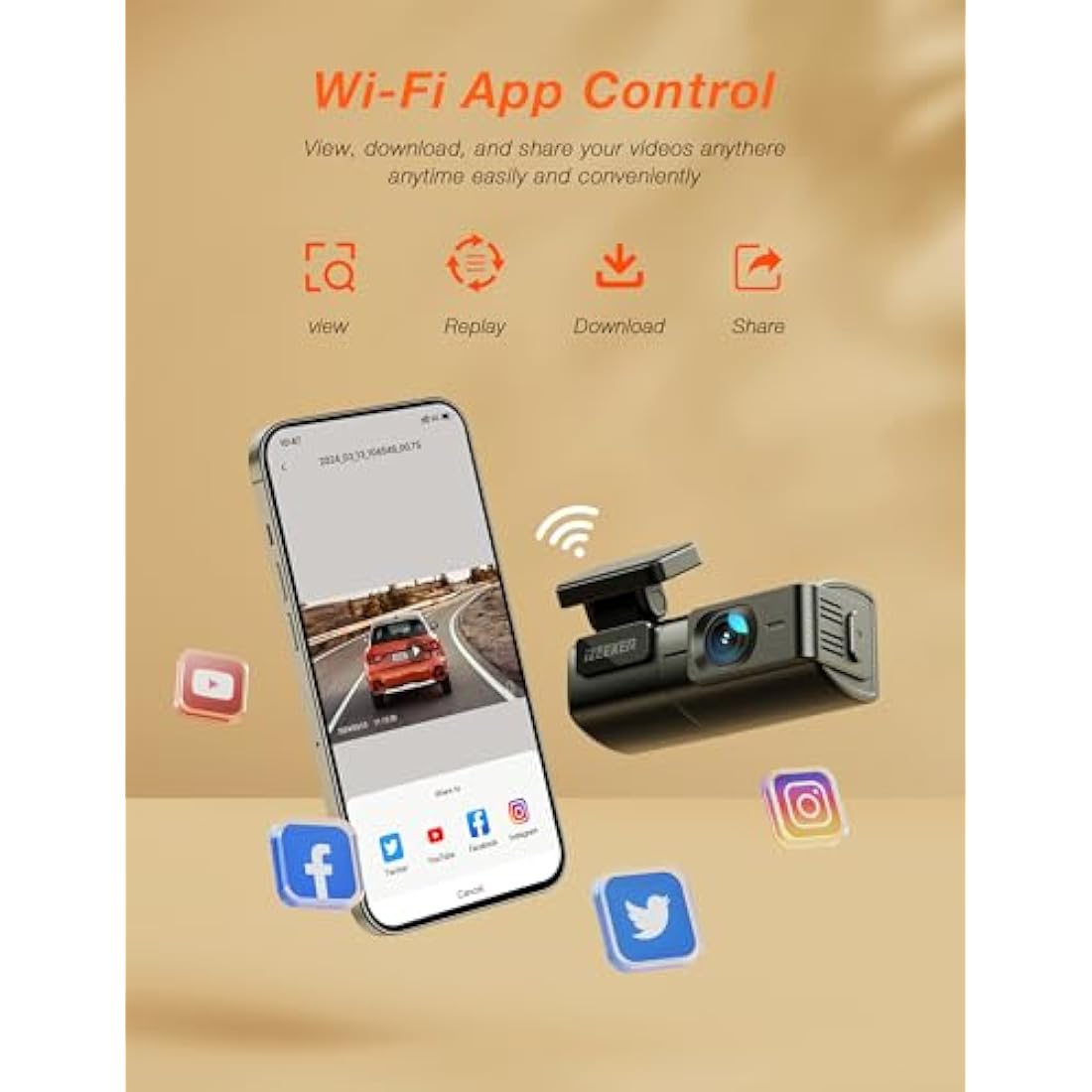 iZEEKER 1440P Dash Cam WiFi, 2.5K QHD Dashcam with Free 32GB Card, Mini Dash Camera with WDR, G-Sensor Emergency Recording, Loop Recording, 24H Parking Mode Supports