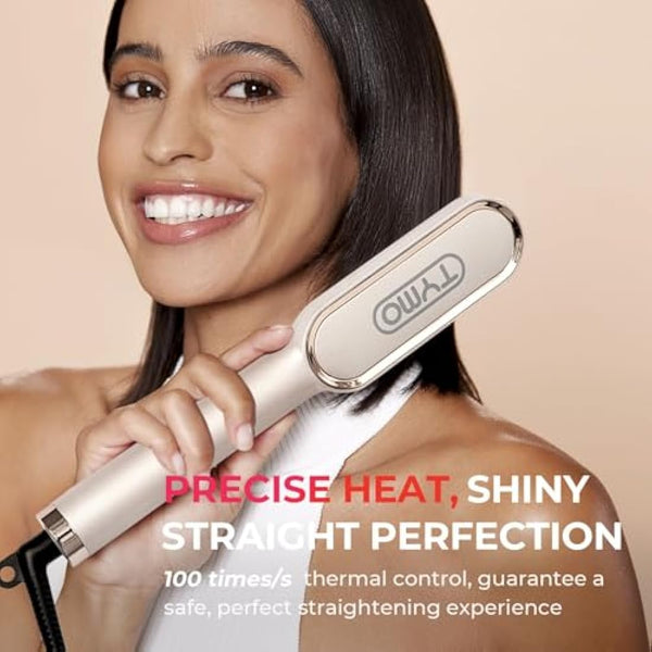 TYMO Hair Straightener Brush UK, Flat Iron and Hair Brush 2-in-1, Anti-Scald, Fast Heating, 5 Temp Settings (130℃-210℃), Professional Salon at Home, Wider Comb for Even Straightening, Gold