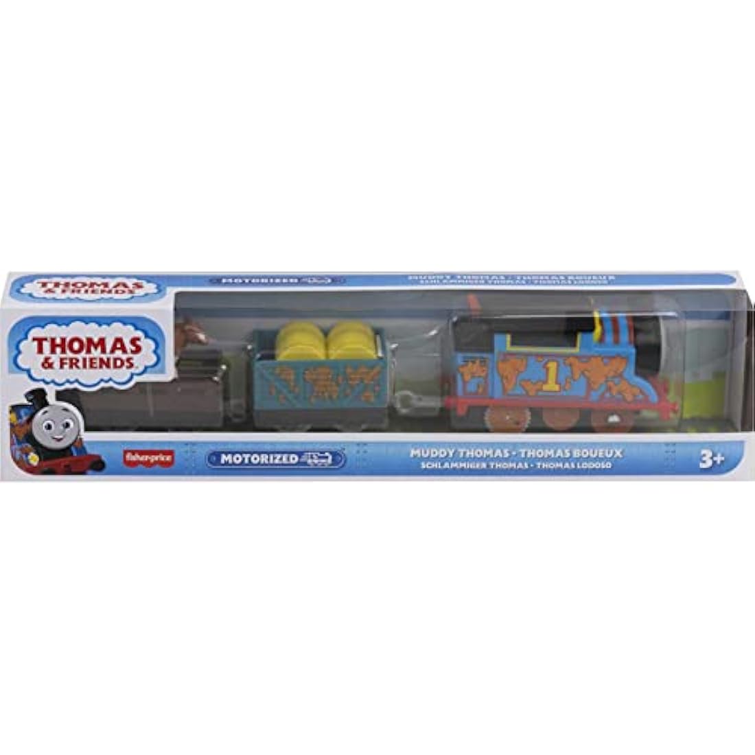 Thomas & Friends Muddy Farm Thomas motorized battery-powered toy train engine for preschool kids ages 3 years and older, HDY73