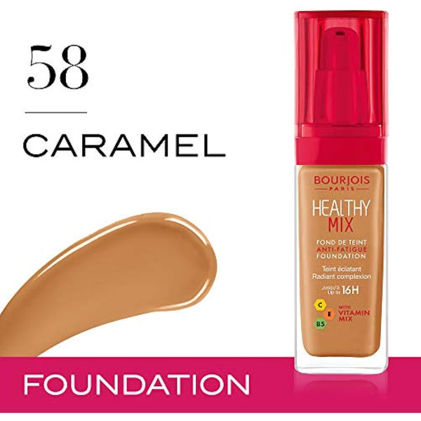 Bourjois Healthy Mix Anti-Fatigue Medium Coverage Liquid Foundation 58 Caramel, 30ml