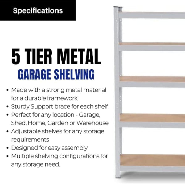 Samuel ALEXANDER Garage Shelving 90cm Wide & 180cm High Heavy Duty 5 Tier Multipurpose Storage Shelves Boltless Metal Racking Unit/Warehouse Storage