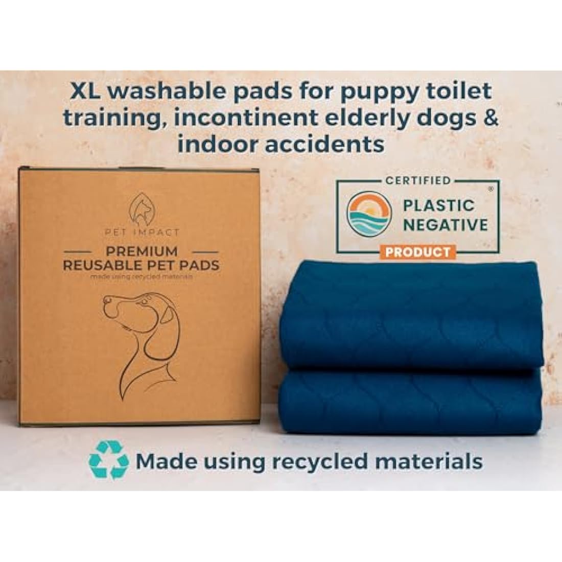 PET IMPACT Washable Puppy Pads, Dog Incontinence Pads, XL Reusable Dog Pee Pad and Puppy Training Pads, Easy Wash and Dry 2-Pad Box (Midnight Blue, 35"x32")