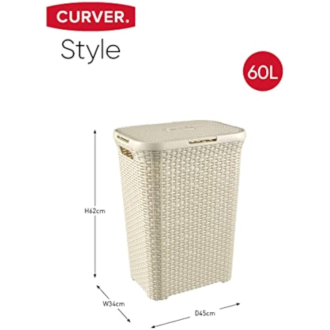 Curver Style 60 Litre Laundry Hamper, Vintage White