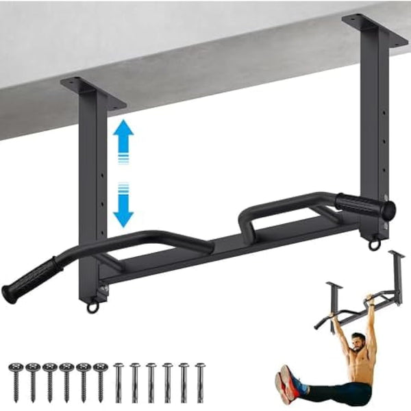 Kipika 32" Ceiling Mounted Pull Up Bar - Heavy Duty, Highly Adjustable, Multifunctional Chin Up Bar - Home Gym System with Punching Bag Hanger and Resistance Bands Training
