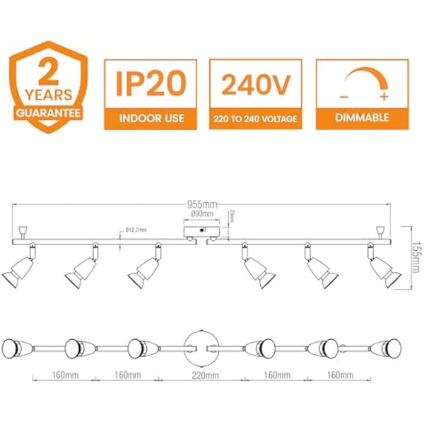 National Lighting Led Celing Lights Rotatable, 6 Way Ceiling Spolights, Satin Silver Finish, for Living Room, Kitchen, Bedroom, GU10 Led Compatible