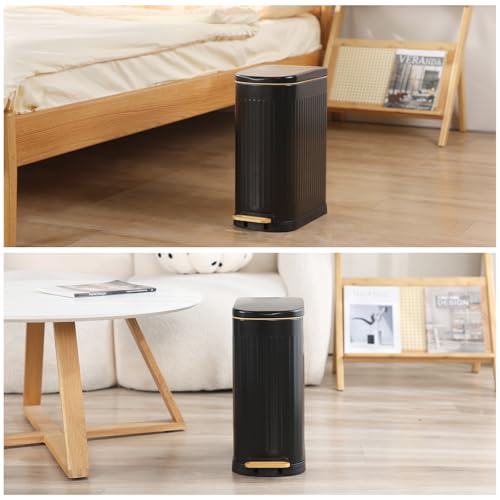 ELPHECO Slim Bathroom Trash Can Foot-Operated Stainless Steel Garbage Can with Soft Close Lid Step Trash Bin with Removable Inner Bucket for Bedroom, Office, Kitchen (Matt Black, 3.5 Gallons)