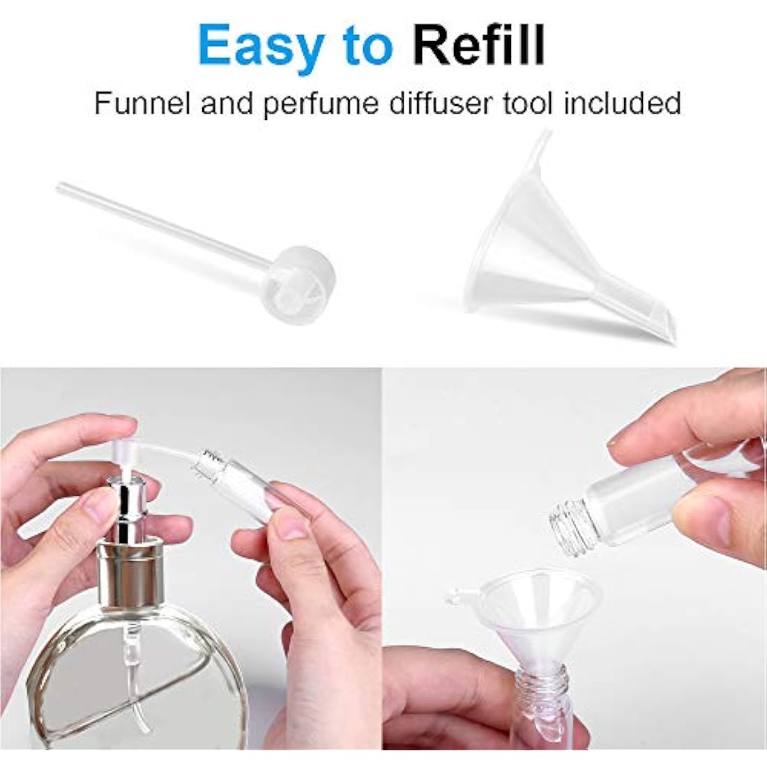 Refillable Travel Perfume Atomiser - 3 Pcs 10ml Mini Portable Spray Bottles for Aftershave With Funnel and Diffuser Tool