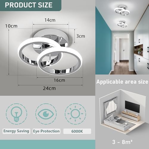 EIDISUNY LED Ceiling Light Modern 24cm Silver Round Simple Ceiling Lig ht Fixture LED for Corridor Kitchen Stairs Hallway Study Room Bedroom Living Roo m - Chrome 22W Cool White Light 6000K