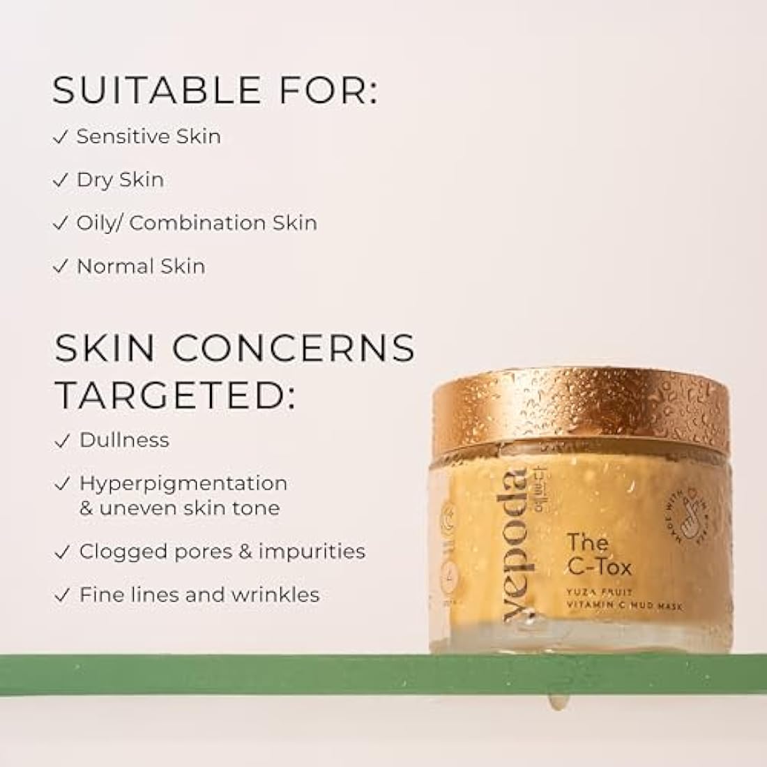 Yepoda Face Mask Vitamin C - The C-TOX. Face Mud mask with Yuza Fruit and Tumeric. Korean Cosmetics (80 g)