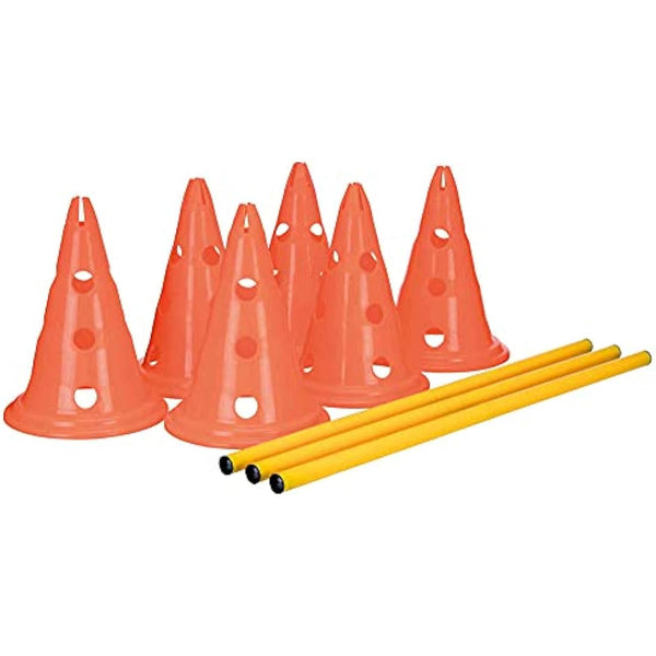 TRIXIE Pylon Obstacle Set – 6 pylons – 3 poles – variable height adjustment: 6 cm / 13.5 cm / 20 cm – orange/yellow – 32091