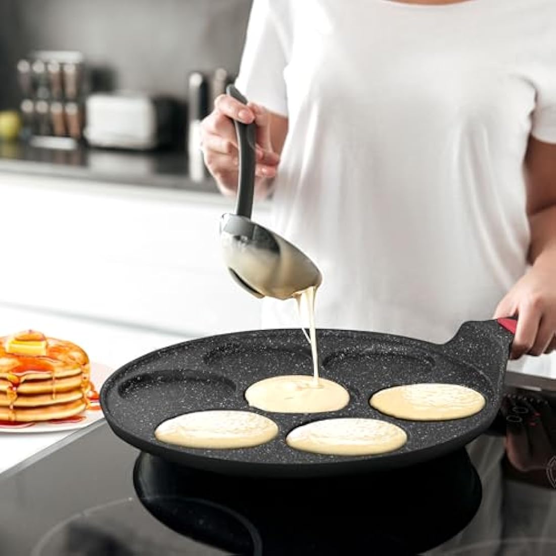 Non-Stick Ceramic Coated Frying Pan 26cm for Mini Pancakes | Mini Uthappam | Mini Crepe | Frying Eggs | 4 & 7 Moulds | Induction Safe