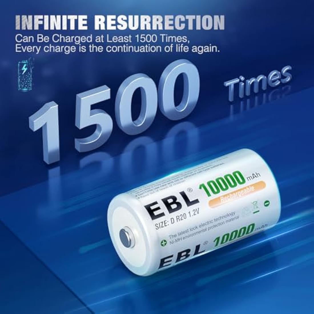 EBL 6 Counts D Rechargeable Batteries 10000mAh High-capacity D Size NiMH Batteries with Durable Storage Case for D Cell Rechargeable Batteries