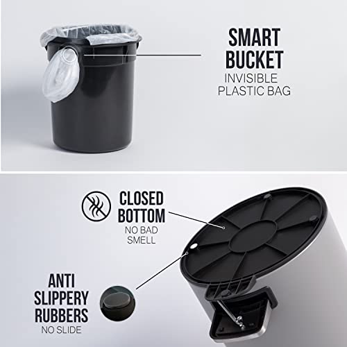 Kazai. 3L Designer Bathroom Bin | Superior Bamboo | Soft Closing | Anti-Finger | Grey