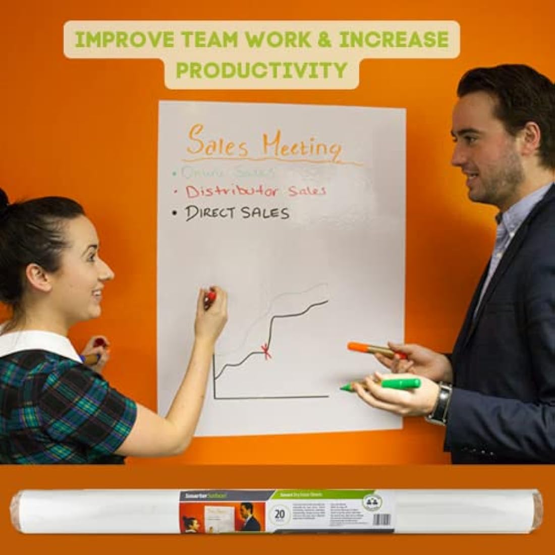 Smarter Surfaces Whiteboard Sheets (20 Wall Stickers) Removable Disposable Multi-use Perforated Dry Erase Sheets | Flipchart Paper (White)