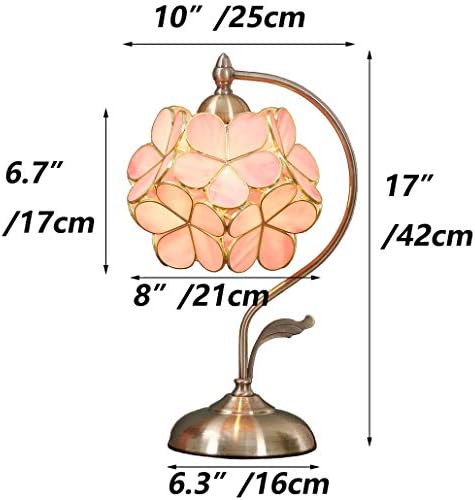 Bieye L30732 Tiffany Style Stained Glass Flower Petal Table Lamp with Brass Base for Home Décor (Pink, 8" Cherry Blossom)