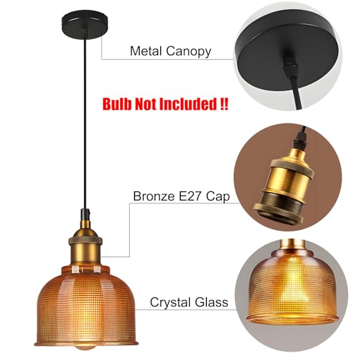 LFsem Industrial Vintage 15cm Glass Pendant Light Fixture, Antique Bronze E27 Base, Height Adjustable Loft Bar Ceiling Hanging Light for Dining Room