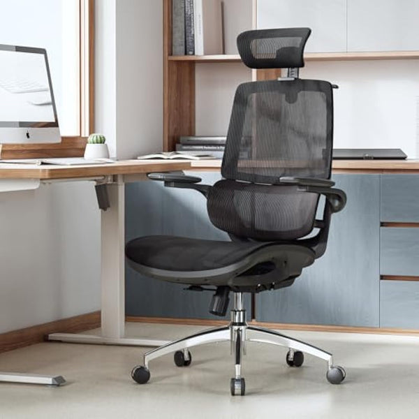 SIHOO M59AS Ergonomic Office Chair, Desk Chair with 3D Coordinated Flip-up Armrests, Computer Chair with Dual Back Design and Adaptive Dynamic Lumbar Support(Black)
