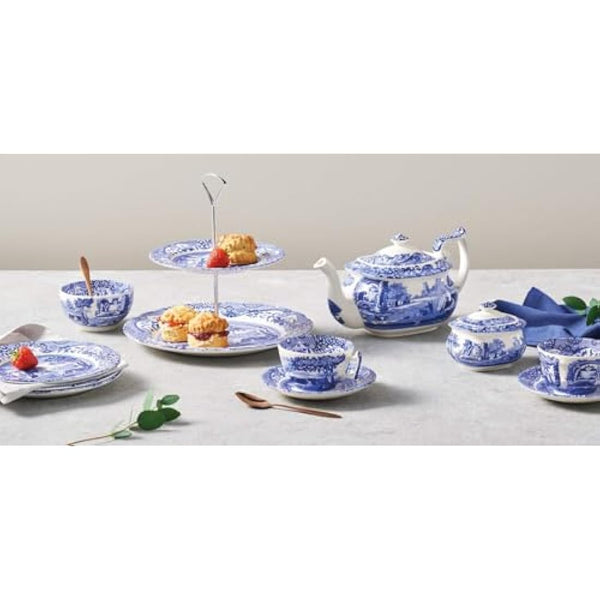 Spode Blue Italian Teacup and Saucer, Set of 4