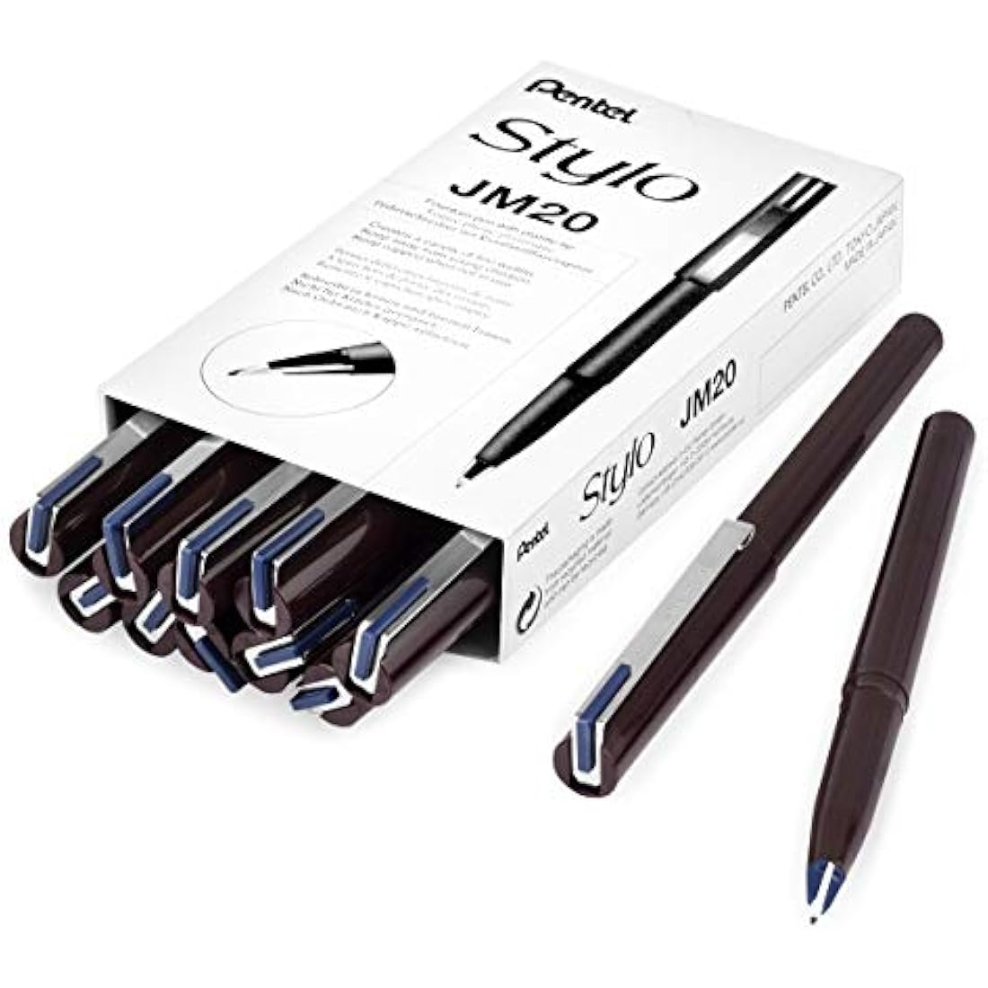 Pentel JM20 Stylo Disposable Fountain Pen – Navy Blue Ink - Pack of 12