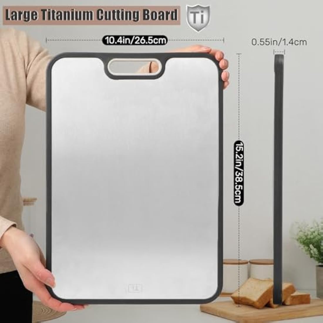 Gocoffun Titanium Cutting Board for Kitchen, Double Sided Cutting Boards for Meat Veggies, Large Non Slip 38.5×26.5cm Titanium Chopping Board for Fruit