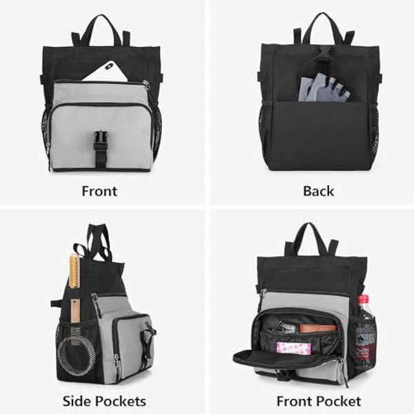 PGmoon Chalk Bucket for Climbing & Bouldering, Chalk Bag Pot with 2 Zippered Pockets, 2 Side Pockets & 4 Brush Holders.