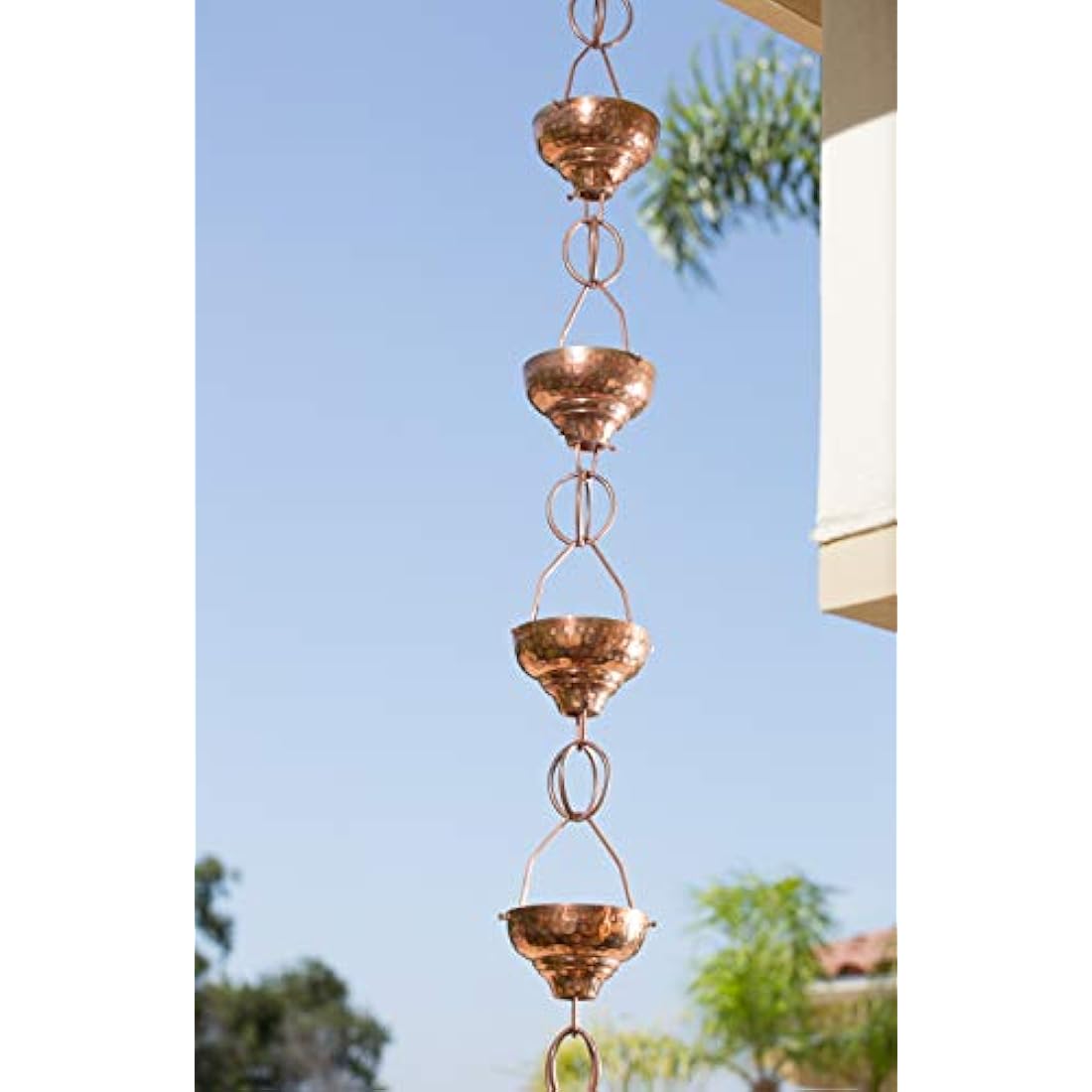 Monarch Pure Copper Eastern Hammered Cup Rain Chain, 8-1/2-Feet Length