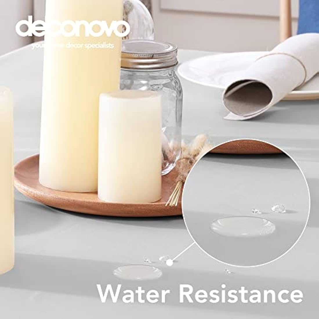 Deconovo Oxford Decorative Tablecloth Wipeable Plain Rectangle Tablecloth for Restaurant 137x200cm(54x79in) Light Grey