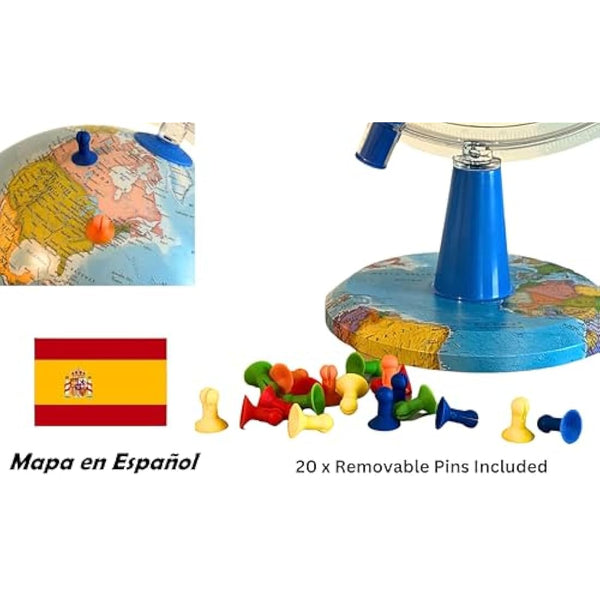 TOPGLOBE Illuminated Globe 20cm - Spanish Map - Political Globes - Educational/Geographical/Desktop Decoration