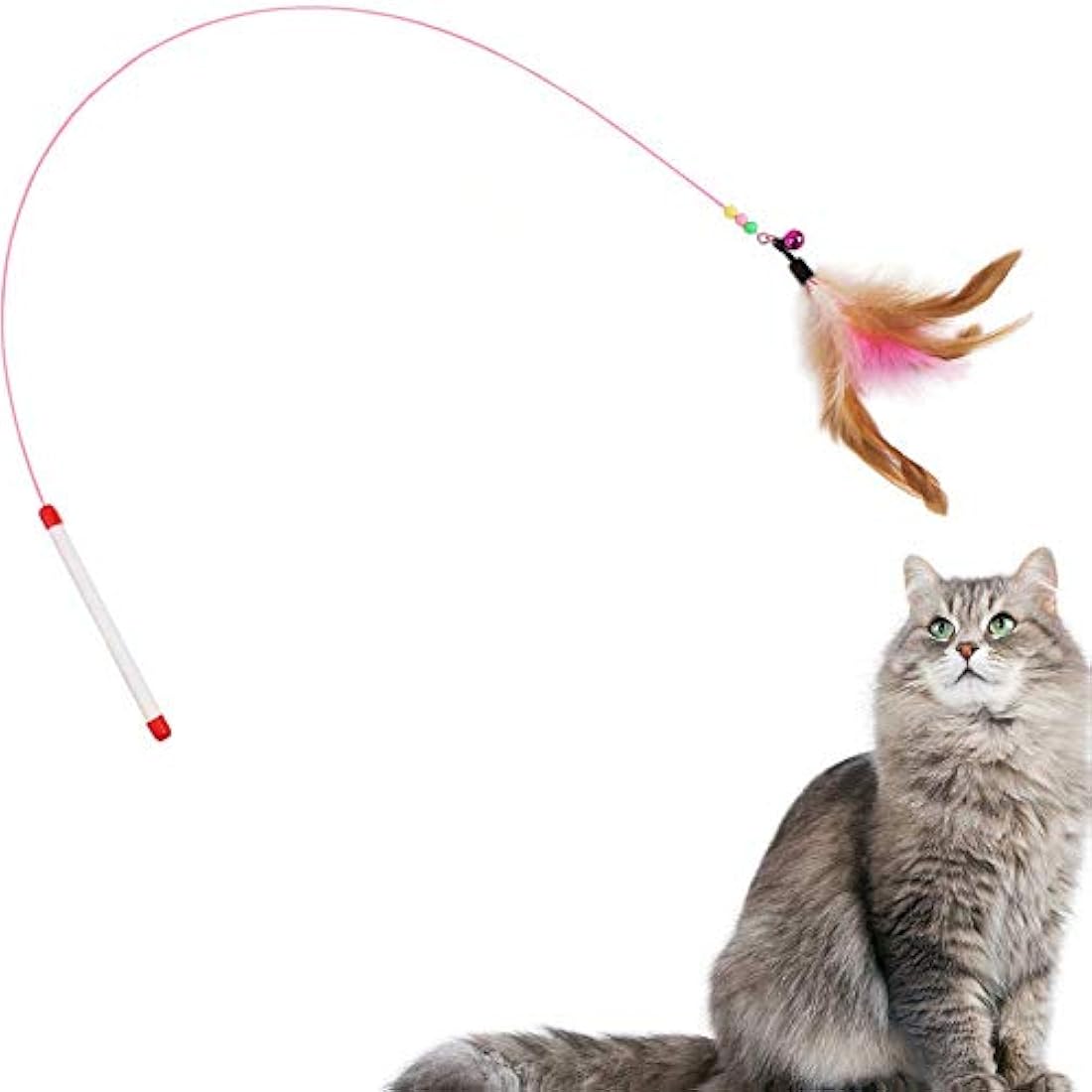 SLSON Feather Teaser Cat Toy, Interactive Cat Catcher and Exerciser Wand for Cats and Kitten Playing, with Feather, Bell and Flexible Wire
