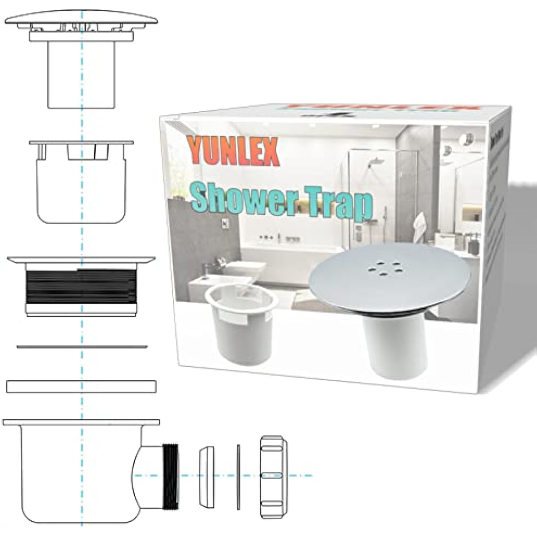 YUNLEX Shower Drain Cover, Chrome, 90mm/115mm, Modern, ABS Plastic and Metal, Removable Top, Fast Flow