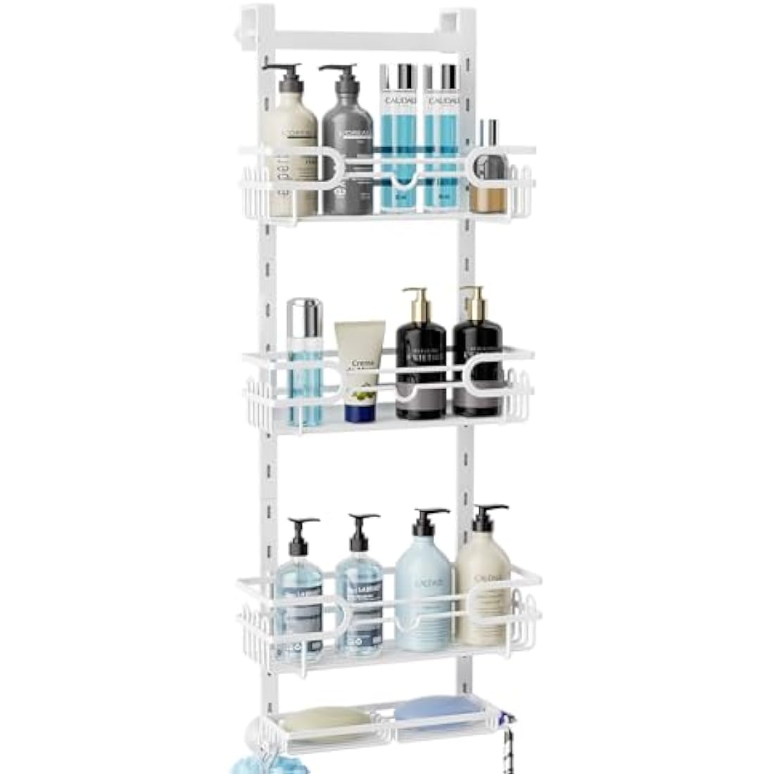 HapiRm Over The Door Shower Caddy - with 2 Soap Holders, 4 Tier Adjustable Hanging Shower Caddy Bathroom Shelf with 22 Hooks, Rustproof Easy Installation Shower Organizer Hanging for Bathroom