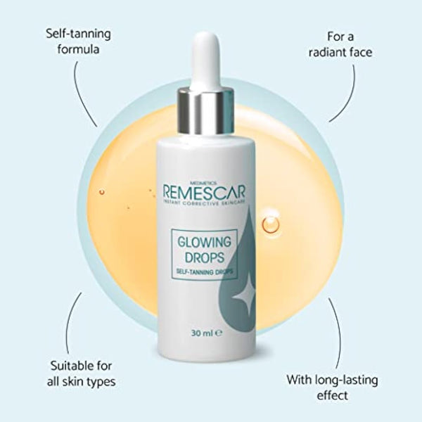 Remescar Self-Tanning Face Drops 30ml – Glow Drops for Bronzing – Add to Moisturiser for a Natural Fake Tan – Facial Tanning Enhancer & Bronzer Serum for Glowing Skin