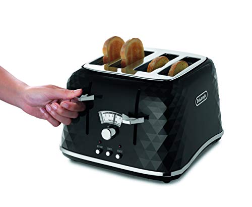 De'Longhi Brilliante 4-slot toaster, reheat, defrost & 6 browning settings, removable crumb tray, CTJ4003BK, Black