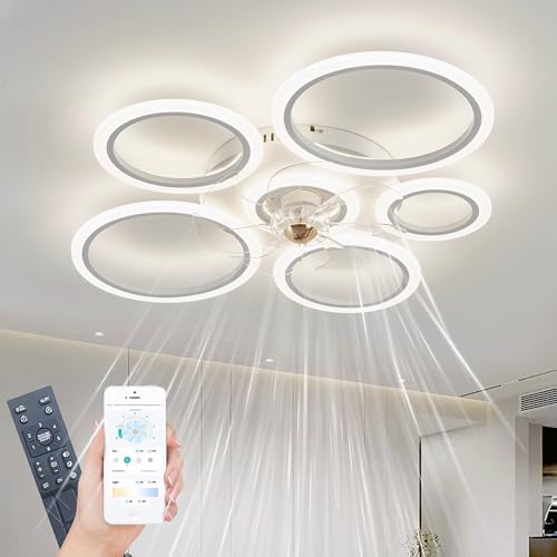 WODA Shang Mao Ceiling Fan with Light, White, L90cm, Dimmable LED Living Room Bedroom Fan Light with Remote Control, 6-Speed, Memory, Timer, APP
