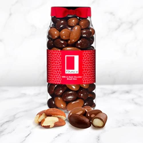 Rita Farhi Milk and Dark Chocolate Covered Brazil Nuts in a Gift Jar | Vegetarian and Chocolate Gift - Chocolate Coated Nuts - 740 g - New Palm Oil Free Recipe