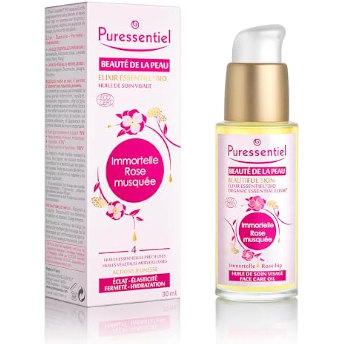Puressentiel Beautiful Skin Organic Home Lifting Kit - 100% Organic Essential Elixir + 1 Lift VAC Face cupping and Massage ball - Detoxifying, firming, plumping effect, brighter complexion