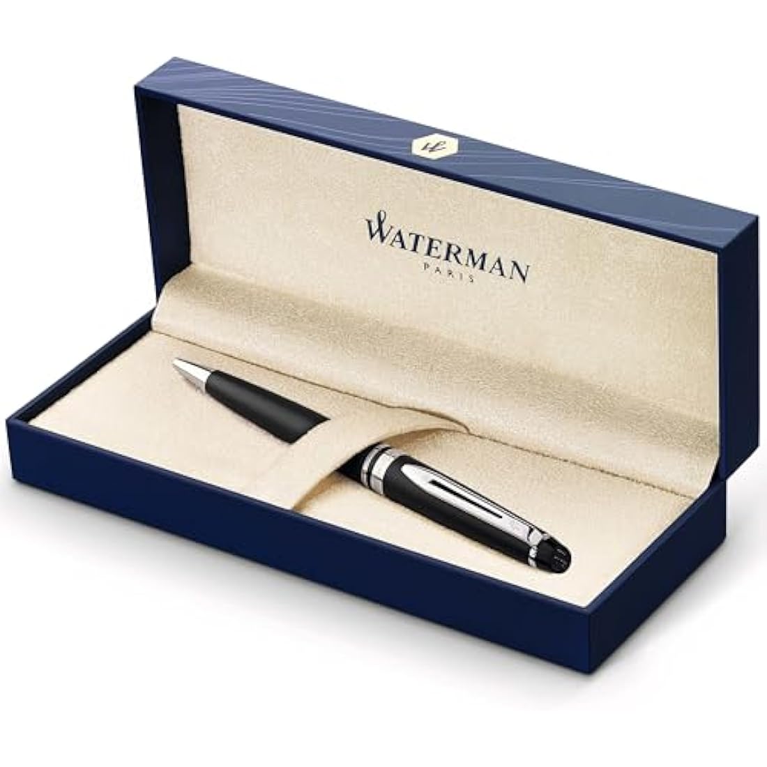 Waterman Expert Ballpoint Pen | Matte Black with Chrome Trim | Medium Tip | Blue Ink | Gift Box