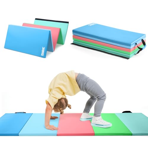 PhysKcal 5-Panel Folding Gymnastics Tumbling Mat with Carrying Handles, Thick Exercise Mat, Foldable Tumbling Mat for Kids, Padding for MMA,