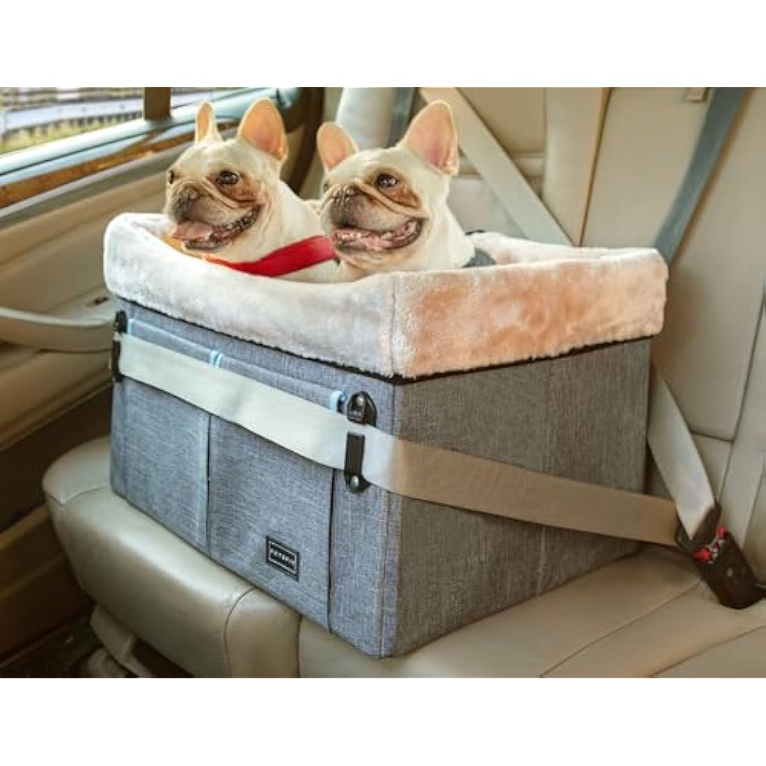Petsfit Dog Car Seat for Medium Sized Dog or 2 Small Dogs, Dog Booster Car Seat with Patent Buckles, Washable Pad, Upgraded Pet Car Seat for Dogs Up to 20 KG, Light Grey