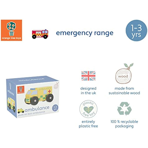 My First Ambulance Toy- Wooden Emergency Vehicles, Toy Cars - Wooden Toys 1 Year Old and Toddler Toys - Fun Educational Small World Toys, Early Development & Activity Toys by Orange Tree Toys