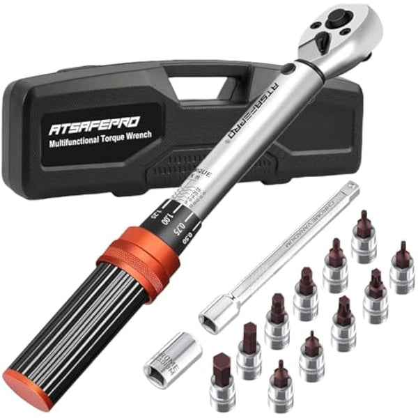ATsafepro Bicycle Torque Wrench Set 5-25 Nm, 1/4 Inch Drive Click Torque Wrench Set with Dual Direction Adjustable 72 Tooth for Bike and Motorcycle Maintenance