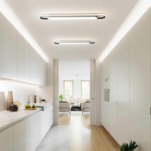 Naroume Modern Smart LED Linear Ceiling Lights Dimmable LED Ceiling Lamp with Remote Control 4ft Acrylic Flush Mount Ceiling Lighting Fixtures for Living Room Kitchen Dining Room (6-58) x2W (122CM)